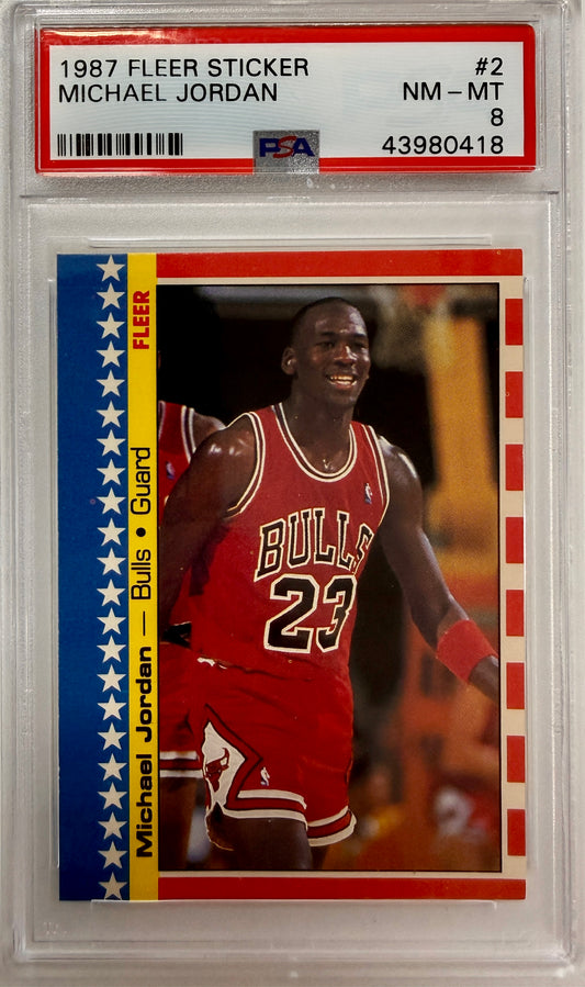 1987 Fleer Sticker #2 Michael Jordan PSA 8