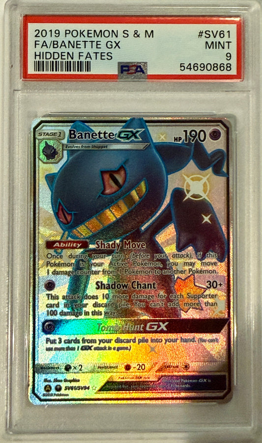 2019 Pokemon Sun & Moon Hidden Fates #SV61 Banette Gx PSA 9
