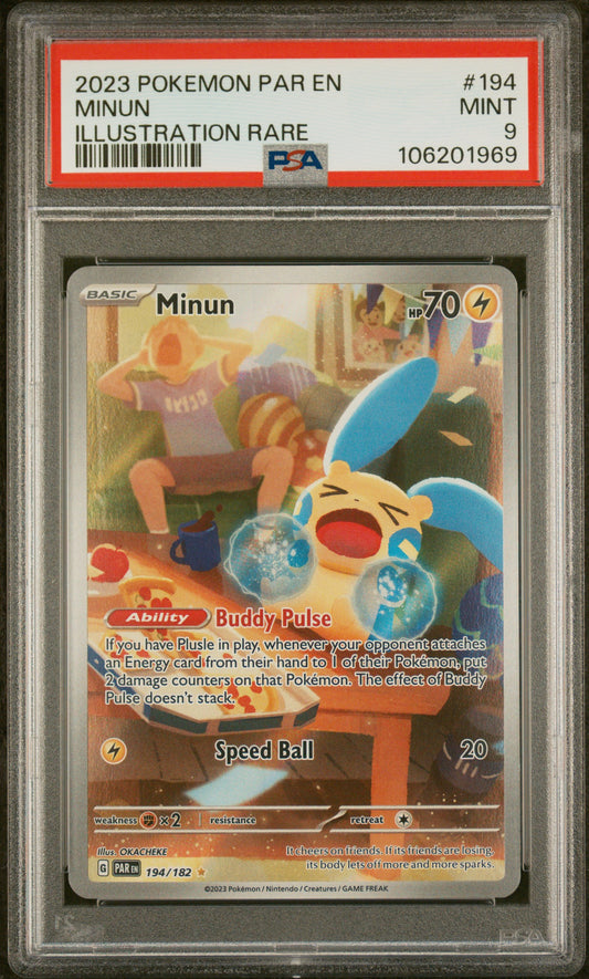 2023 Pokemon Par En-Paradox Rift #194 Illustration Rare Minun PSA 9