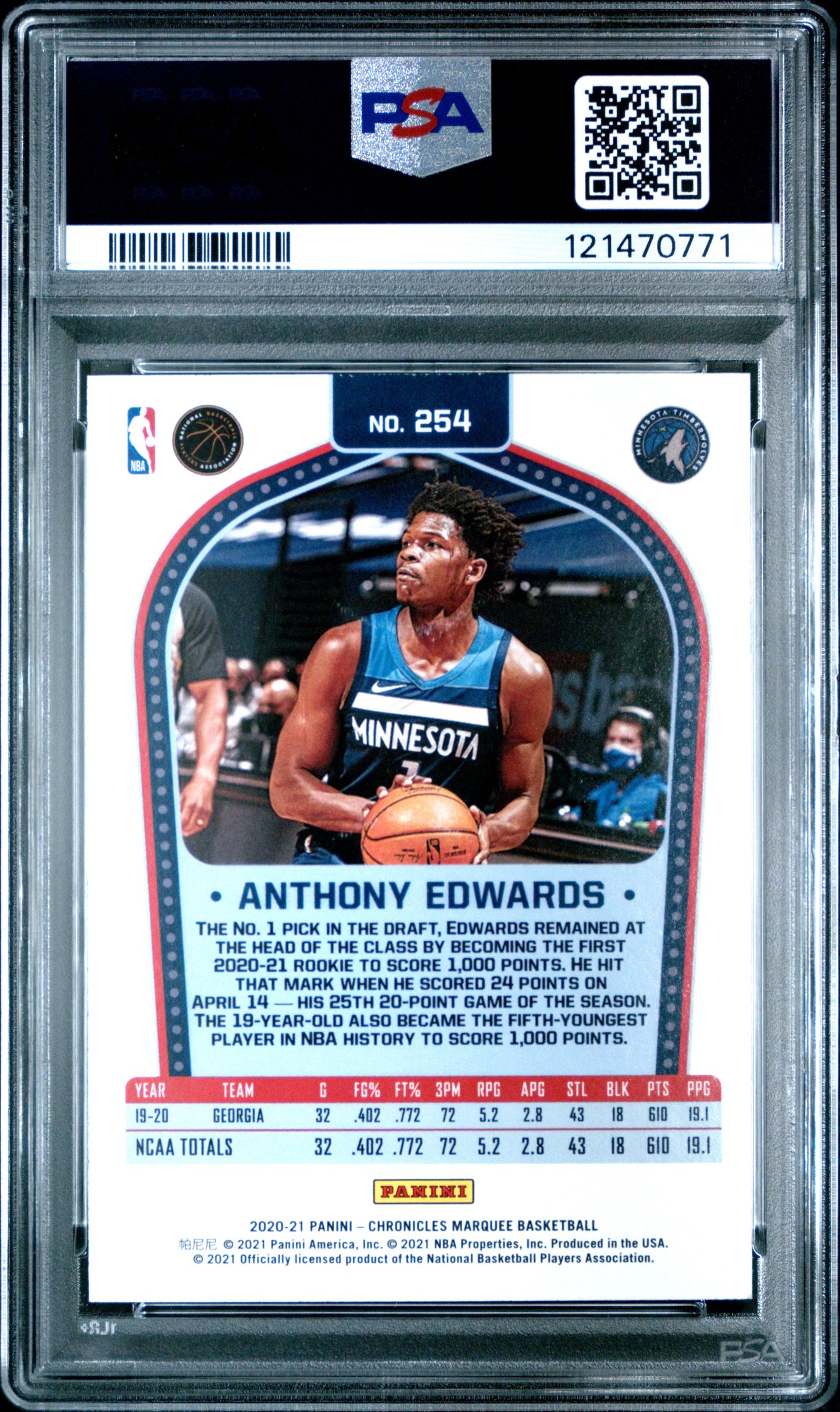 2020 Panini Chronicles #254 Pink Anthony Edwards PSA 10