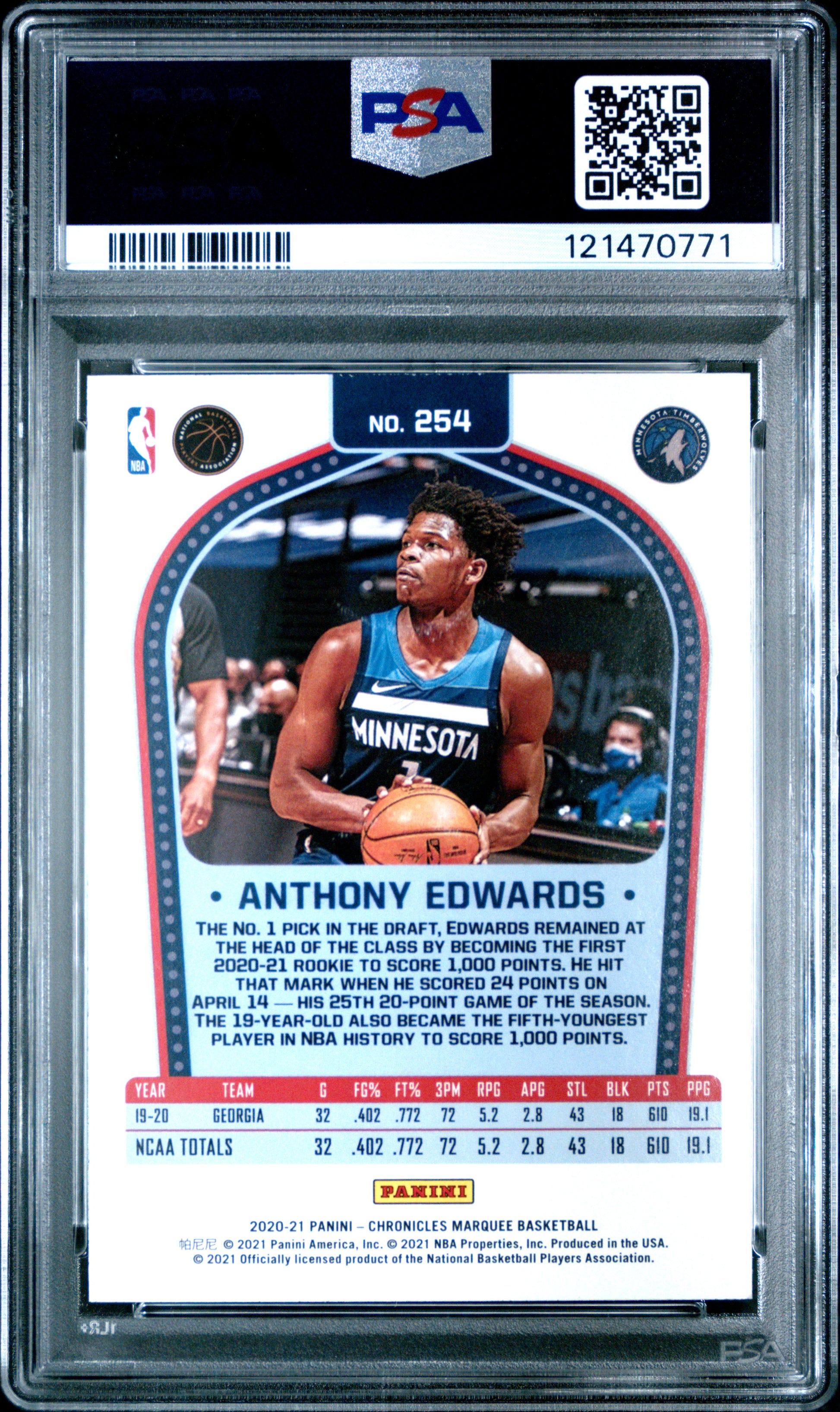 2020 Panini Chronicles #254 Pink Anthony Edwards PSA 10