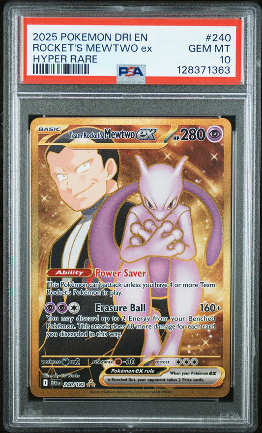 2025 Pokemon Dri En-Destined Rivals #240 Hyper Rare Rocket's Mewtwo Ex PSA 10