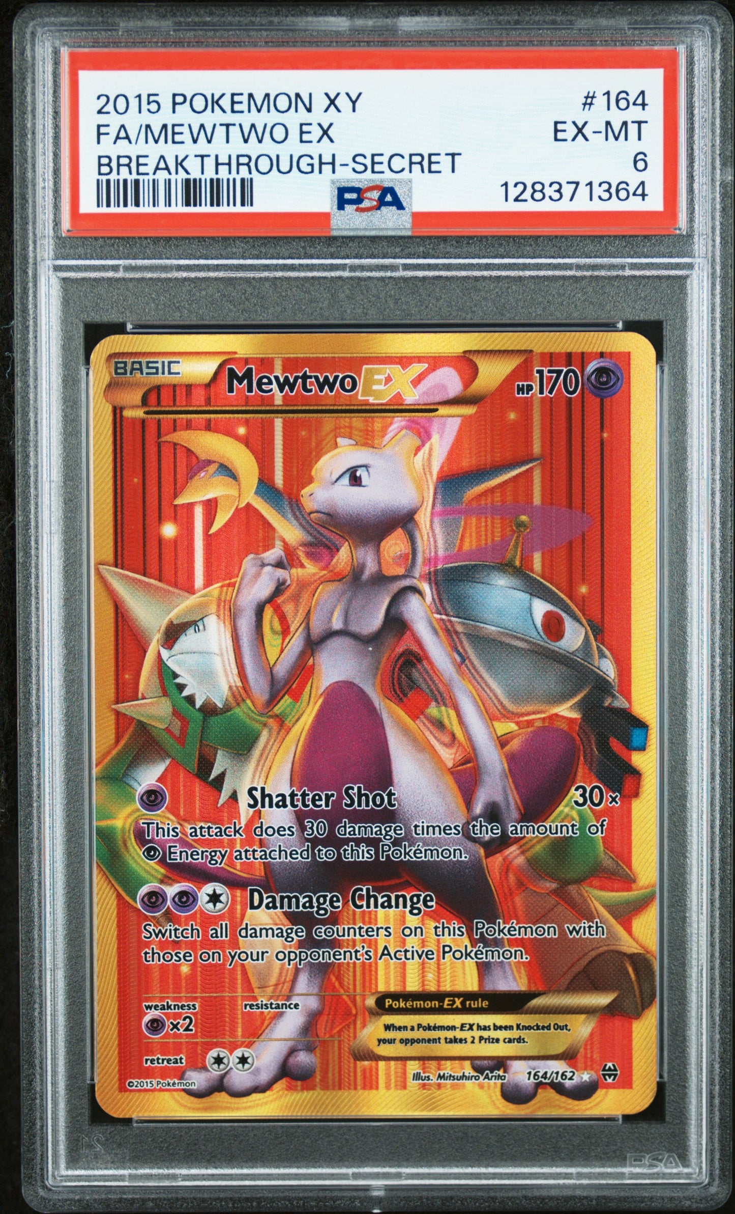 2015 Pokemon Xy Breakthrough #164 Secret FA Mewtwo Ex PSA 6