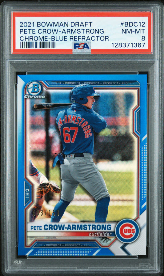 2021 Bowman Draft #BDC12 Chrome-Blue Refractor Pete Crow-Armstrong /150 PSA 8