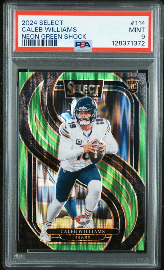 2024 Panini Select #114 Neon Green Shock Caleb Williams RC /499 PSA 9