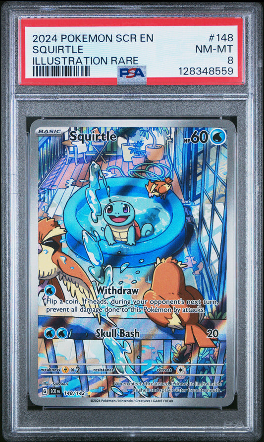 2024 Pokemon Scr En-Stellar Crown #148 Illustration Rare Squirtle PSA 8
