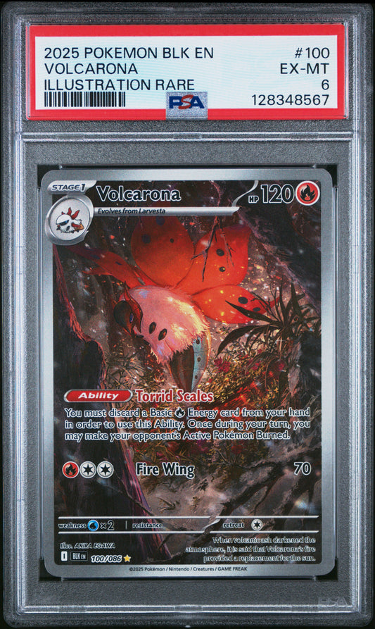 2025 Pokemon Blk En-Black Bolt #100 Illustration Rare Volcarona PSA 6