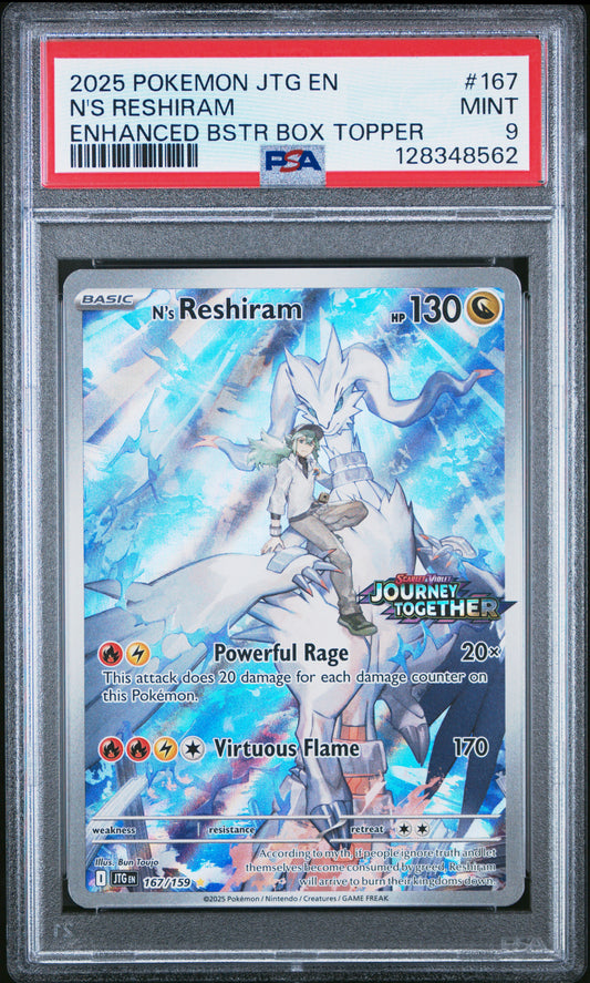 2025 Pokemon Jtg En-Journey Together #167 Box Topper N's Reshiram PSA 9