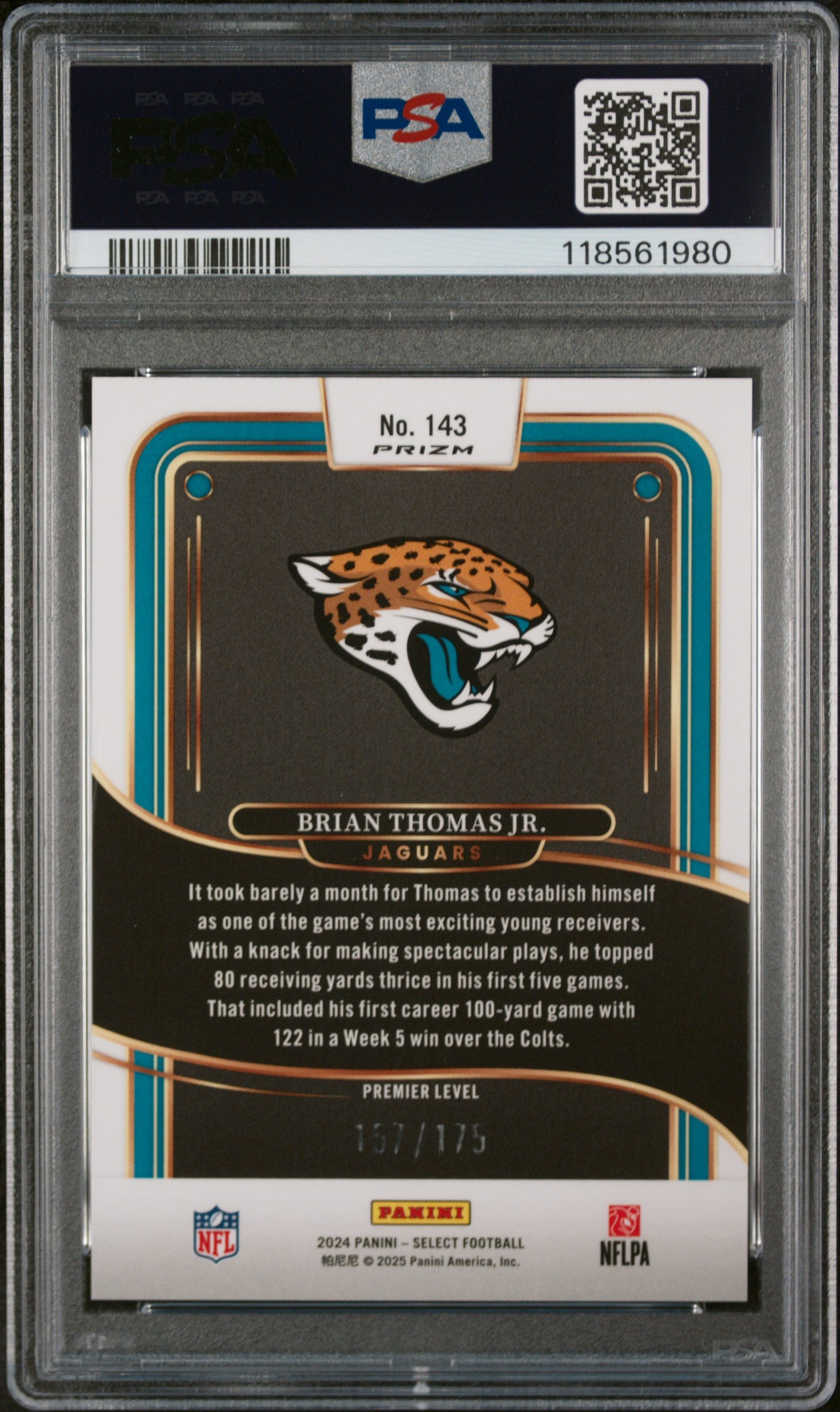 2024 Panini Select #143 Blue Prizm Brian Thomas Jr. RC /175 PSA 10