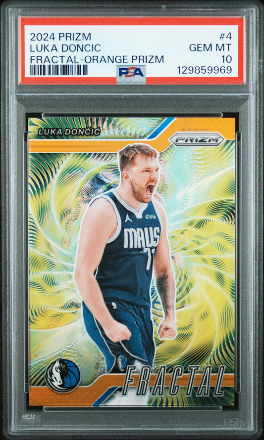 2024 Panini Prizm Fractal #4 Orange Prizm Luka Doncic #'d /49 PSA 10