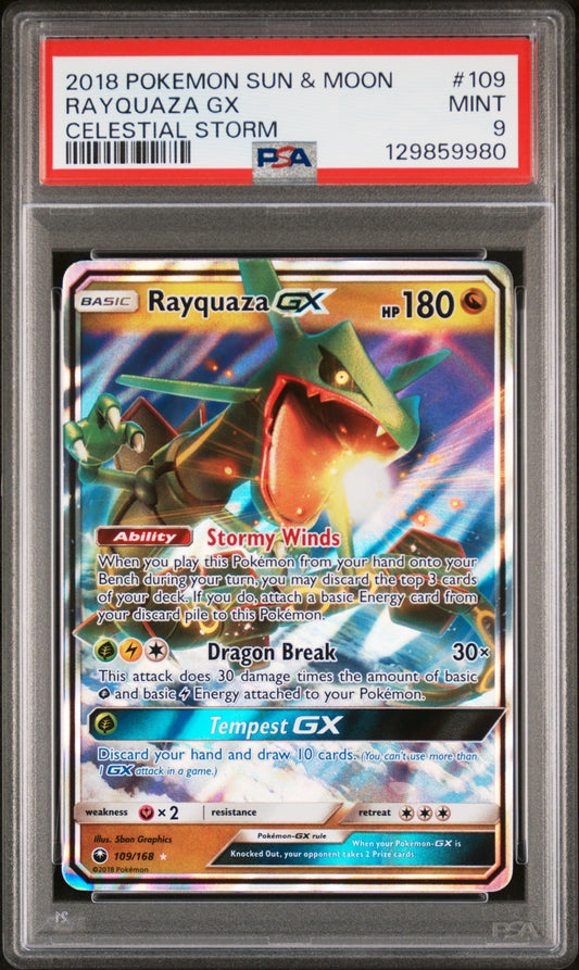 2018 Pokemon Sun & Moon Celestial Storm #109 Rayquaza Gx PSA 9