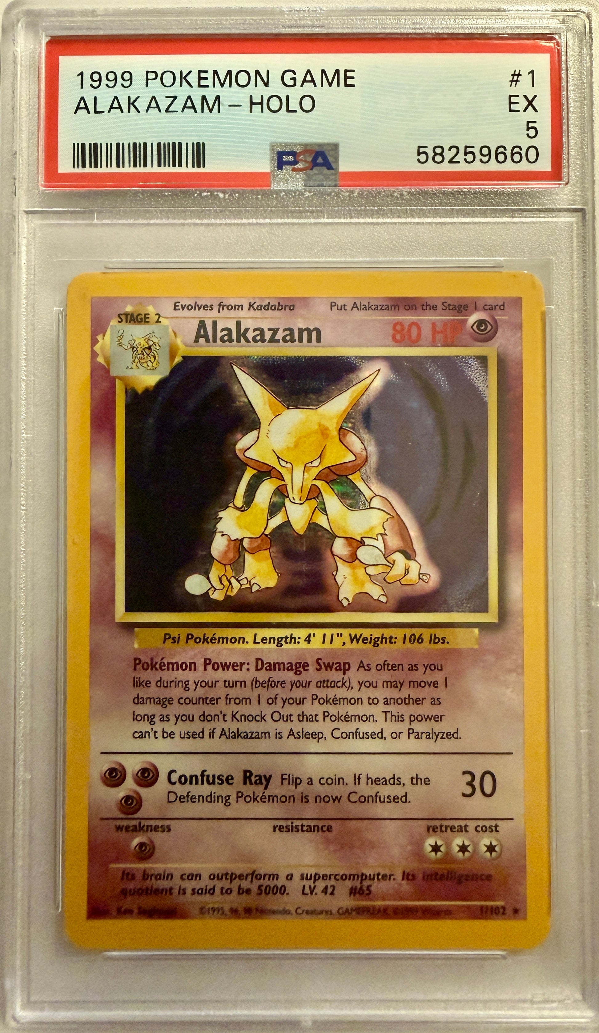 1999 Pokemon Game #1 Alakazam-Holo PSA 5