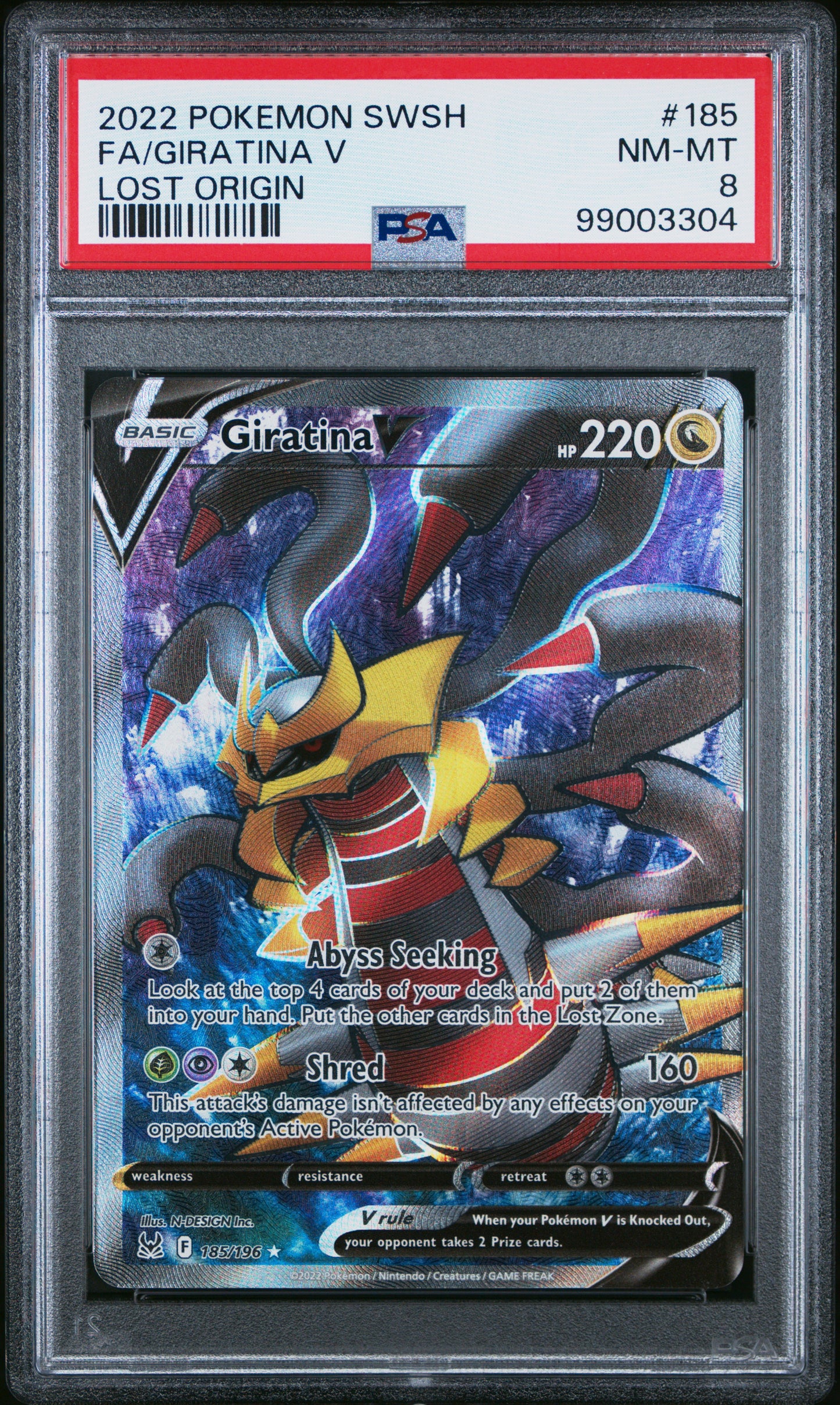 2022 Pokemon Sword & Shield Lost Origin #185 Giratina V PSA 8