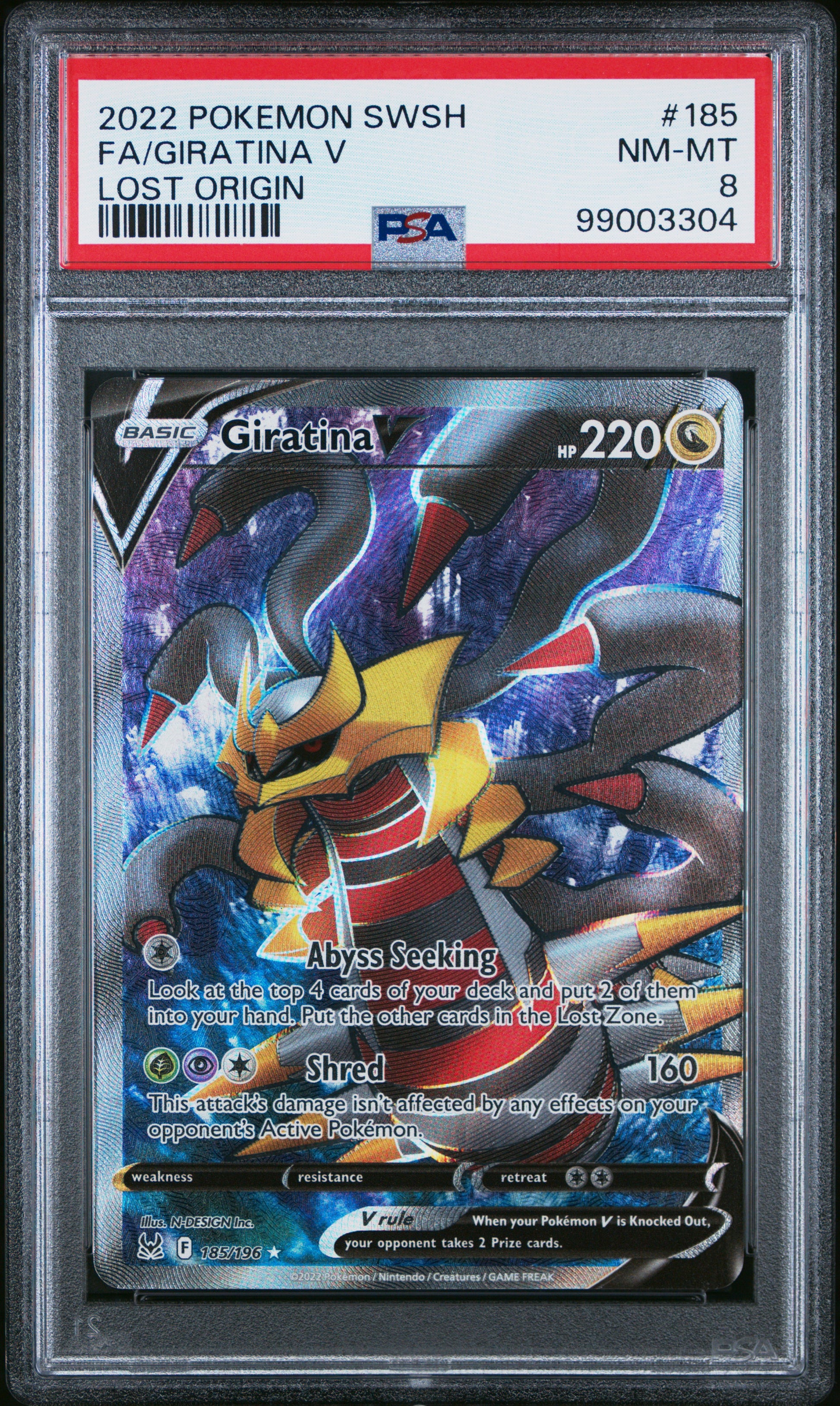 2022 Pokemon Sword & Shield Lost Origin #185 Giratina V PSA 8