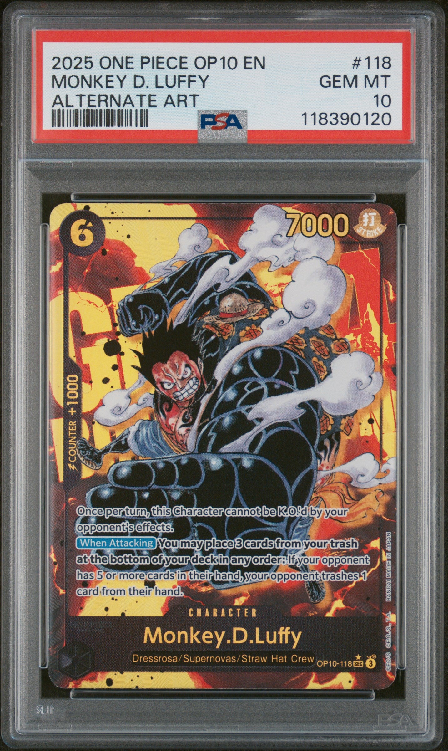 2025 One Piece Op10-Royal Blood #118 Alternate Art Monkey D. Luffy PSA 10