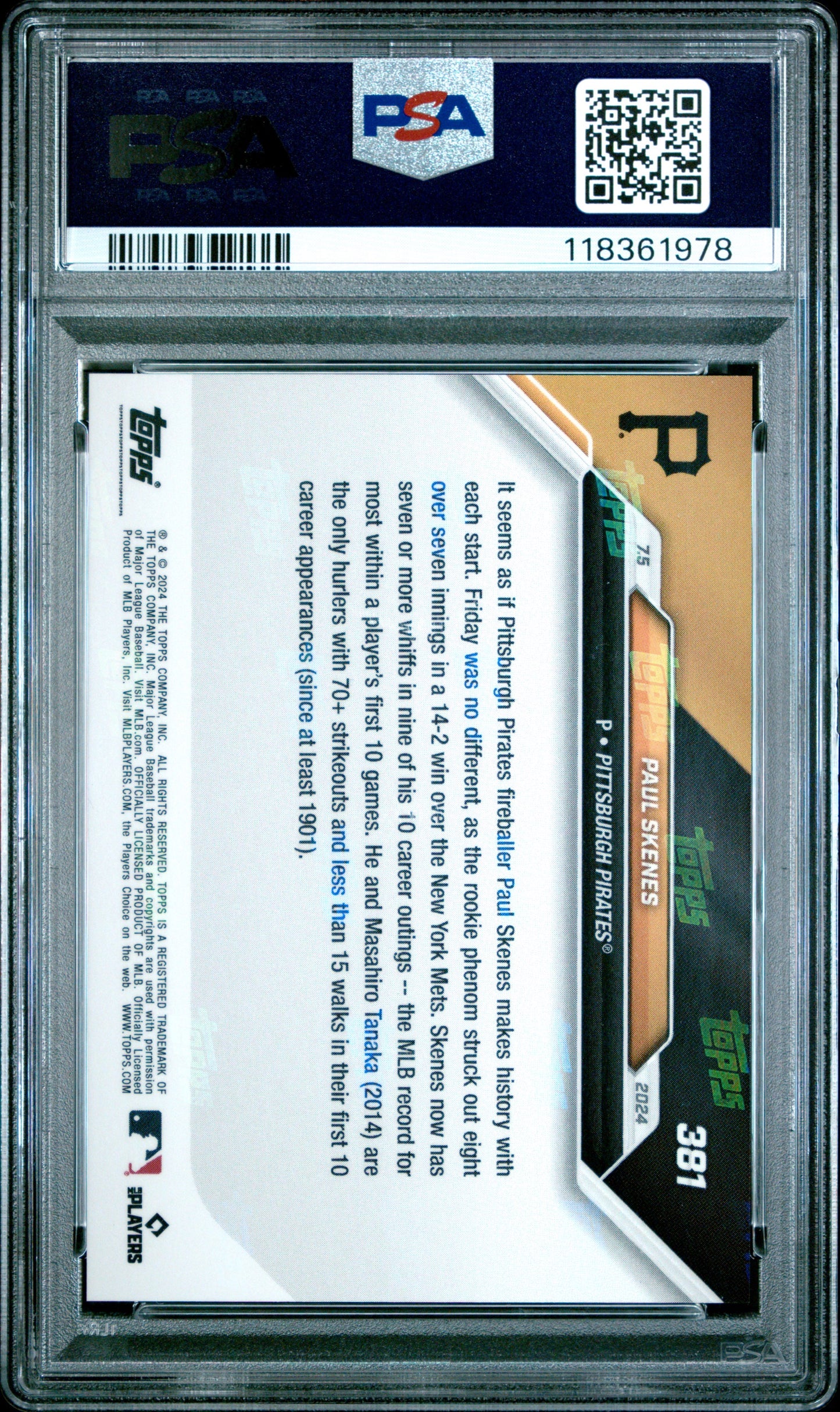 2024 Topps Now #381 Paul Skenes PSA 10