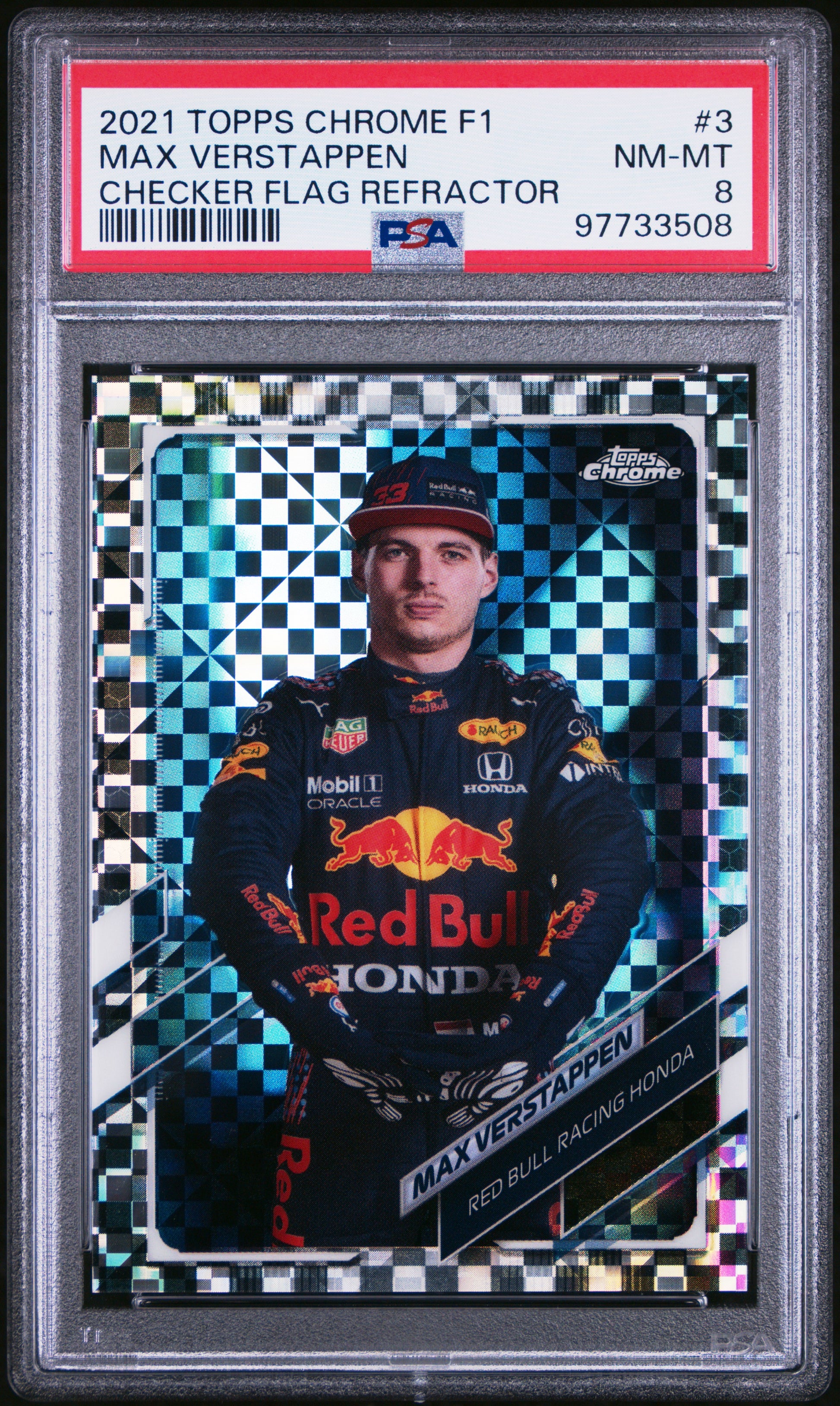 2021 Topps Chrome Formula 1 #3 Checker Flag Refractor Max Verstappen PSA 8