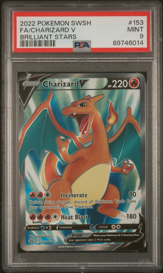 2022 Pokemon Sword & Shield Brilliant Stars #153 FA Charizard V PSA 9