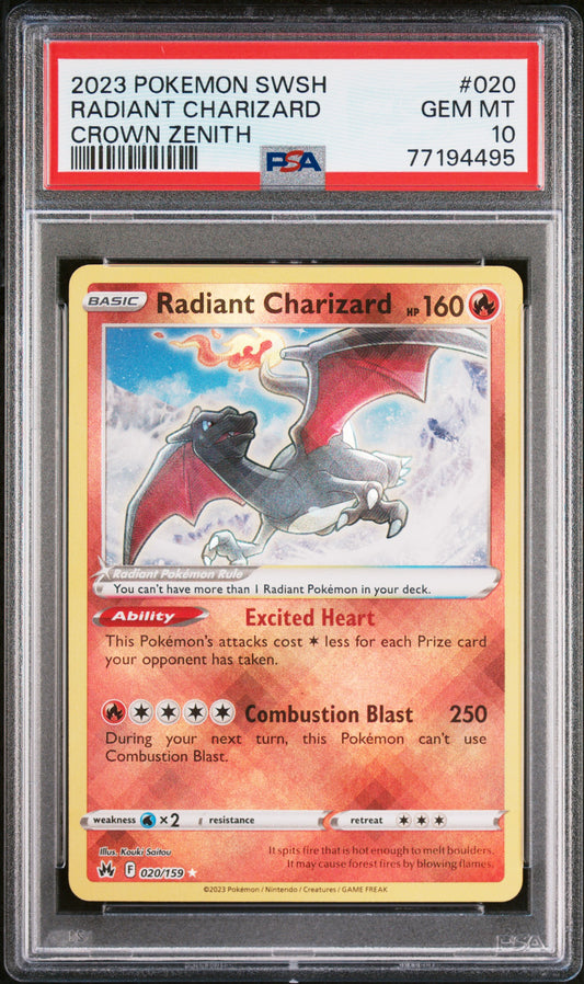 2023 Pokemon Sword And Shield Crown Zenith #020 Radiant Charizard PSA 10
