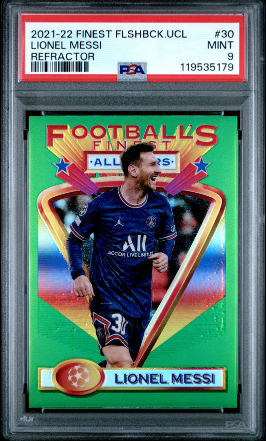 2021-22 Topps Finest Flashbacks UEFA #30 Refractor Lionel Messi PSA 9