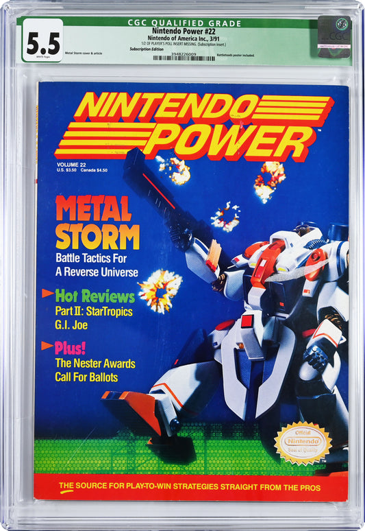 Nintendo Power #22 Metal Storm 3/91 CGC 5.5 *Missing 1/2 of Player's Poll"