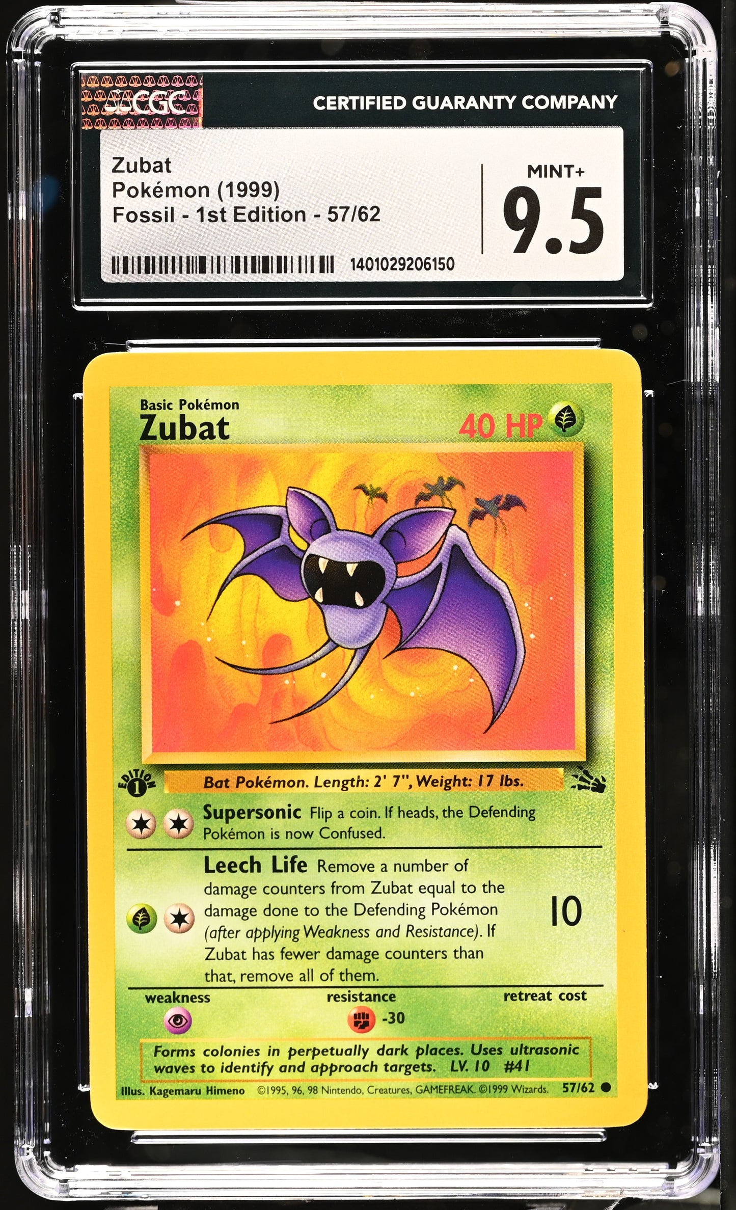 1999 Pokemon Fossil - 1st Ed. #57/62 Zubat CGC 9.5