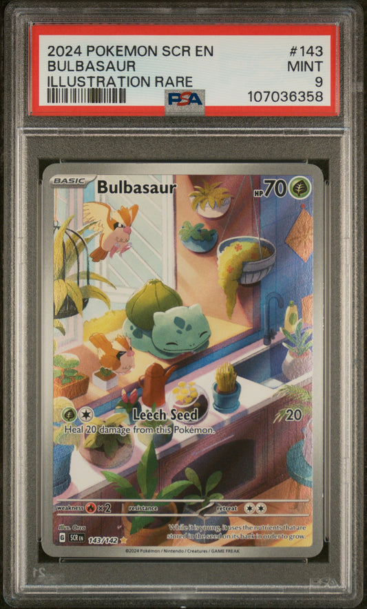 2024 Pokemon Scr En-Stellar Crown #143 Illustration Rare Bulbasaur PSA 9