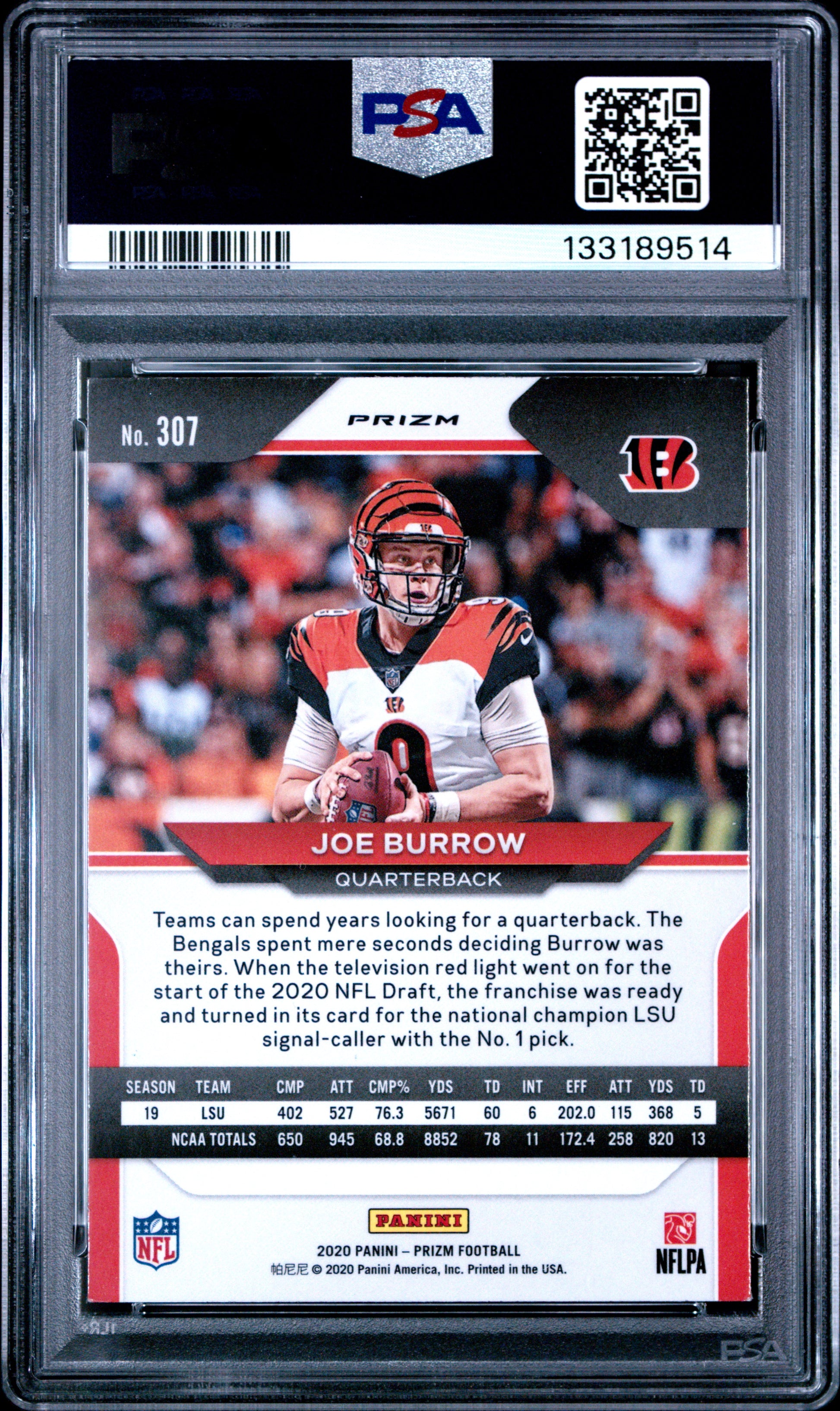 2020 Panini Prizm #307 Green Prizm Joe Burrow RC PSA 9