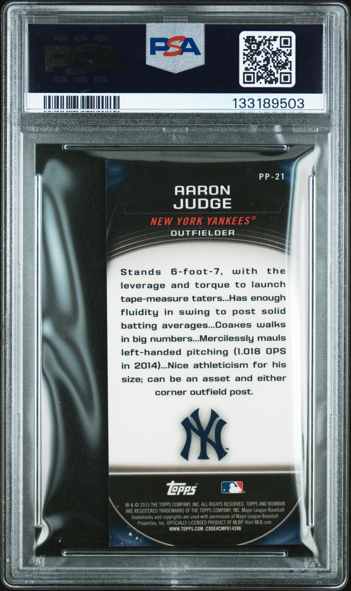 2015 Bowman Chrome Prospect Profiles Mini #PP-21 Mini Aaron Judge PSA 9