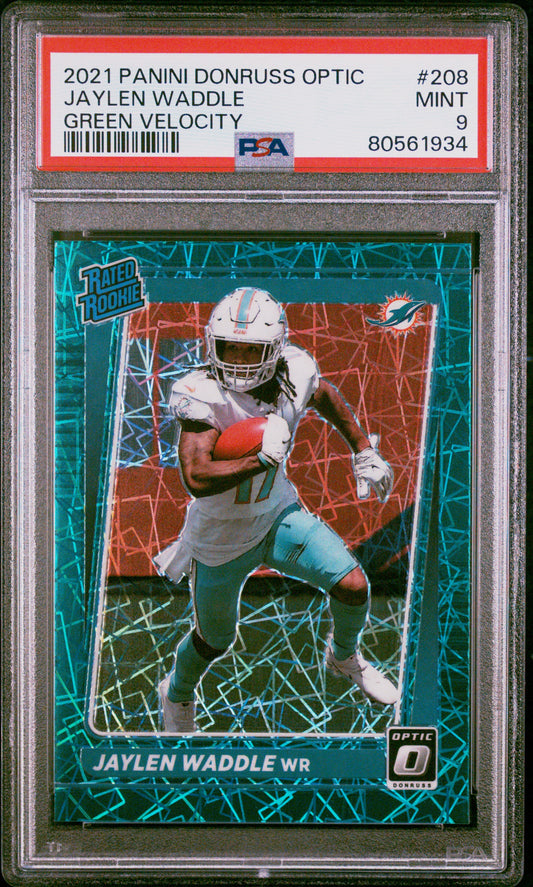 2021 Panini Donruss Optic #208 Green Velocity Jaylen Waddle RC PSA 9