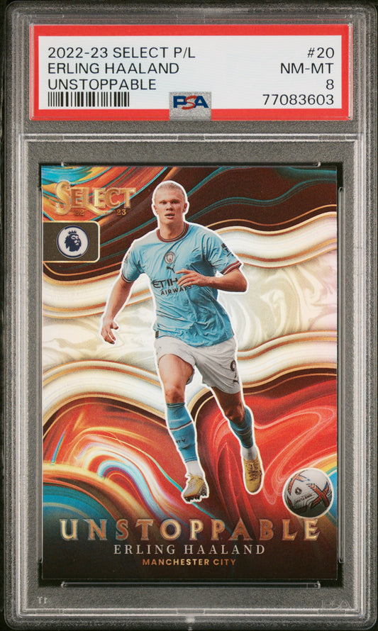 2022-23 Panini Select Premier League Unstoppable #20 Erling Haaland PSA 8