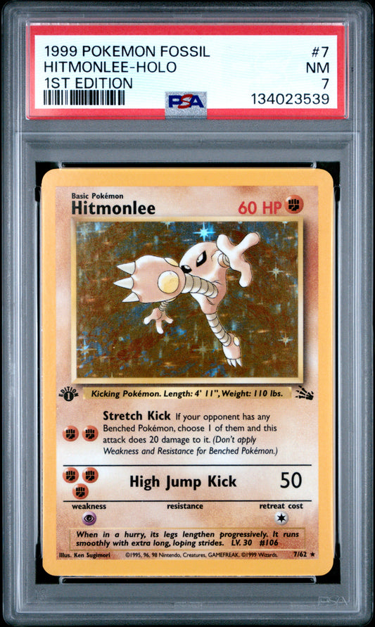 1999 Pokemon Fossil #7 1st Edition Hitmonlee-Holo PSA 7
