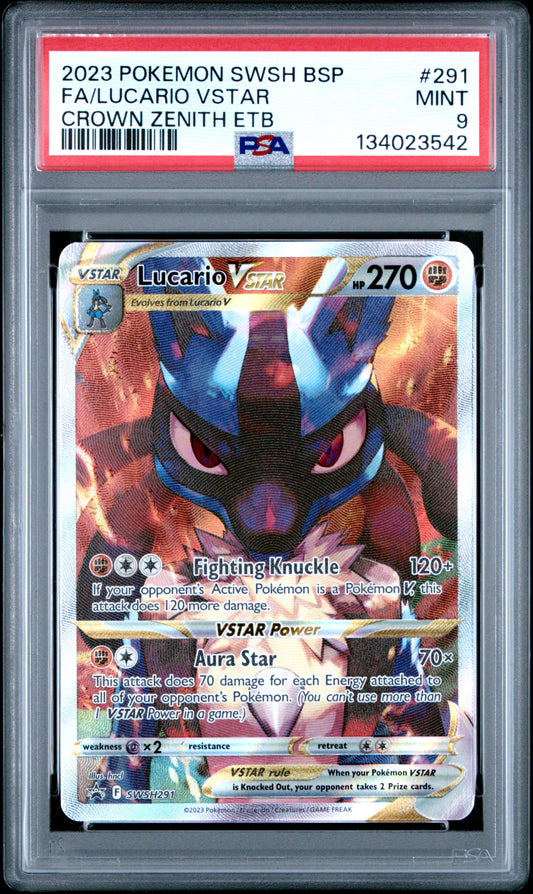 2023 Pokemon Swsh Black Star Promo #291 Crown Zenith Etb Fa/Lucario Vstar PSA 9