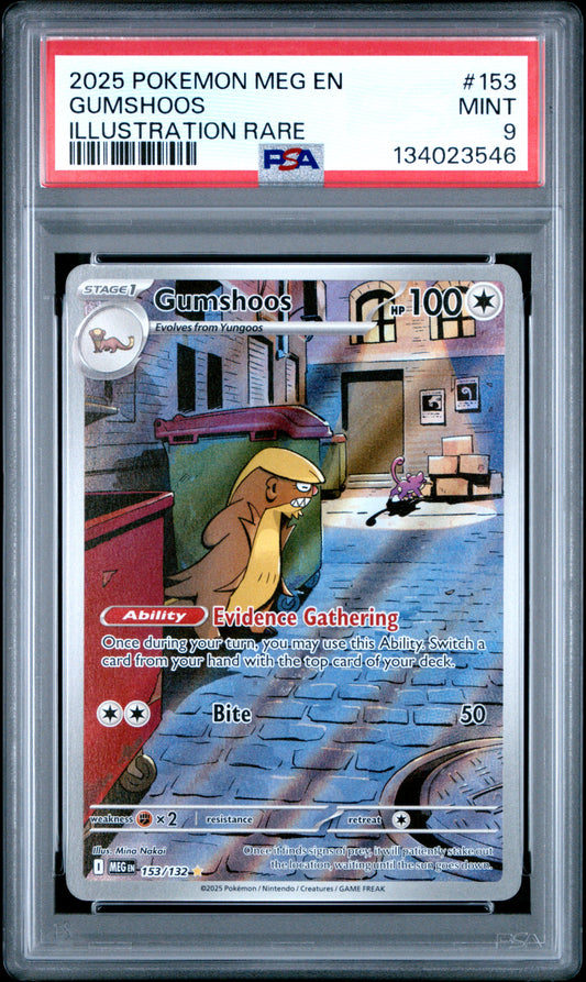 2025 Pokemon Meg En-Mega Evolution #153 Illustration Rare Gumshoos PSA 9
