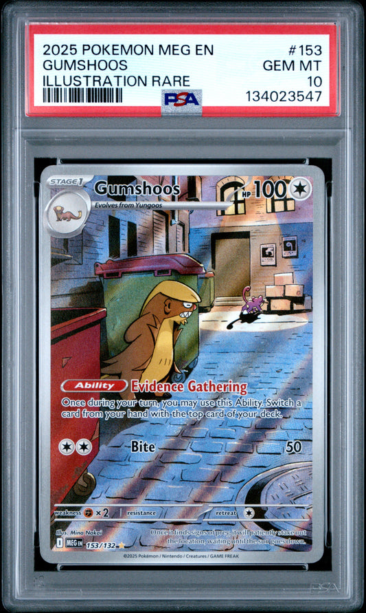 2025 Pokemon Meg En-Mega Evolution #153 Illustration Rare Gumshoos PSA 10