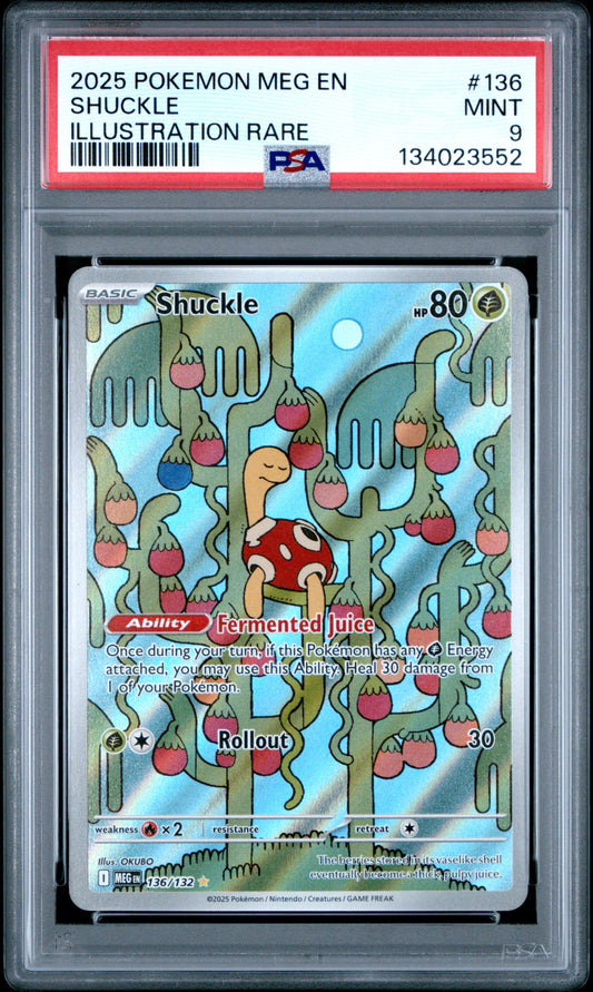2025 Pokemon Meg En-Mega Evolution #136 Illustration Rare Shuckle PSA 9