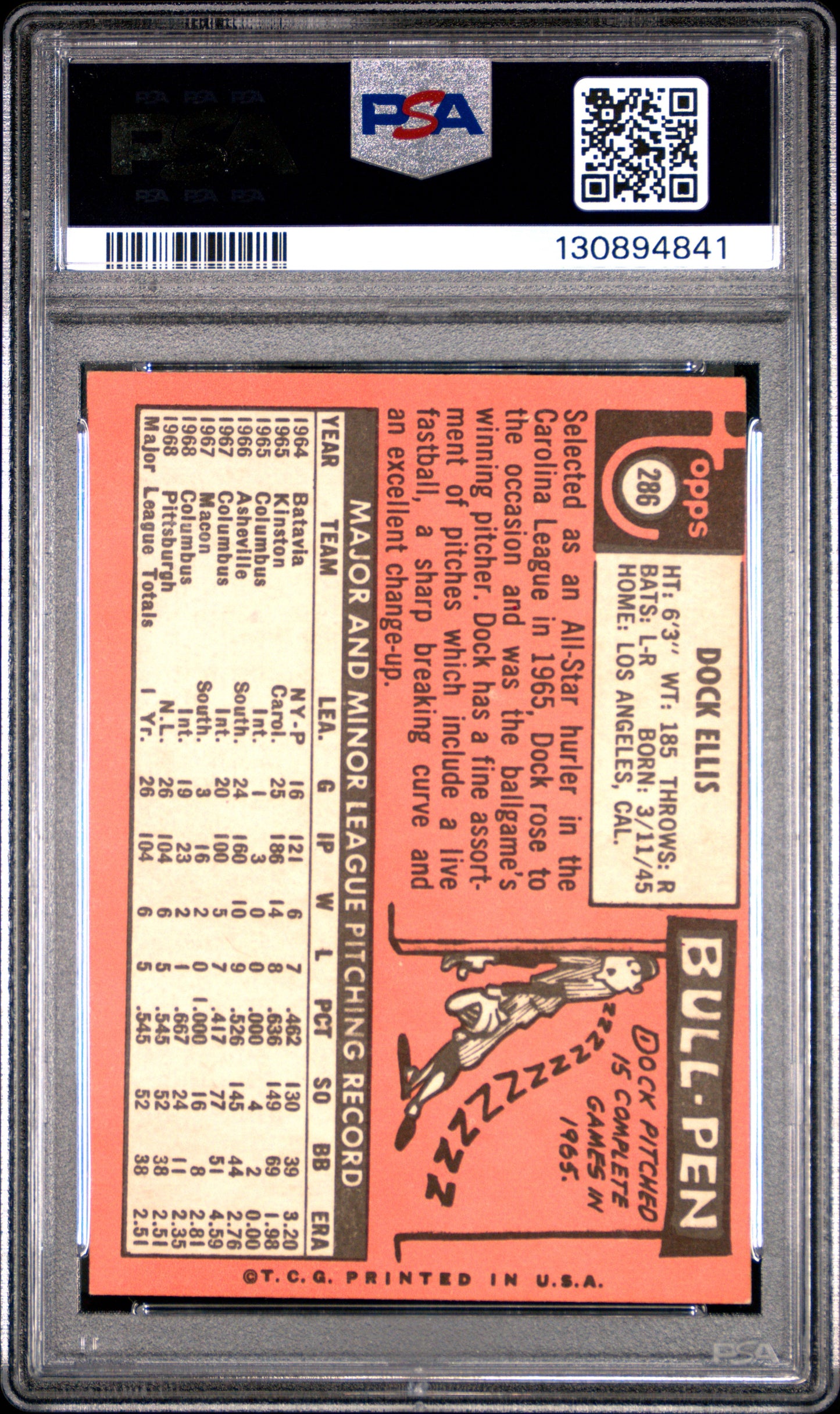1969 Topps #286 Dock Ellis RC PSA 4