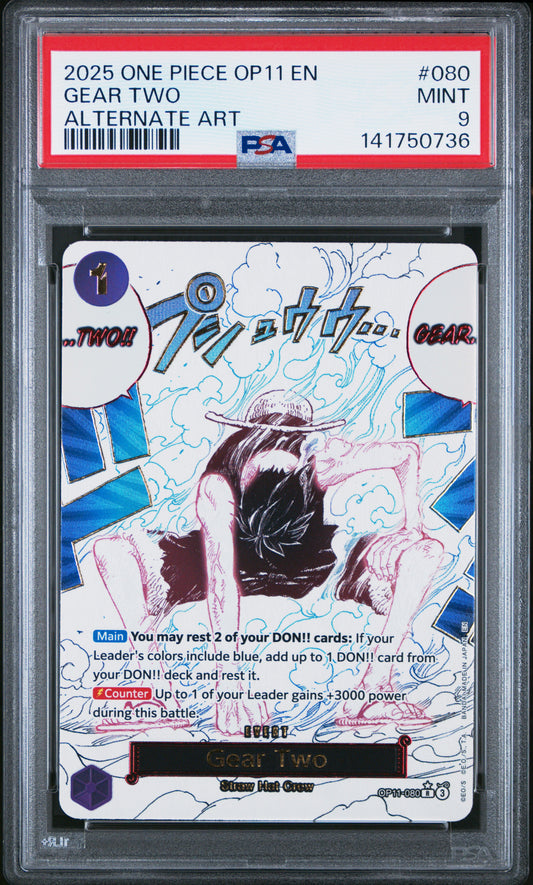 2025 One Piece Op11-A Fist Of Divine Speed #080 Alternate Art Gear Two PSA 9