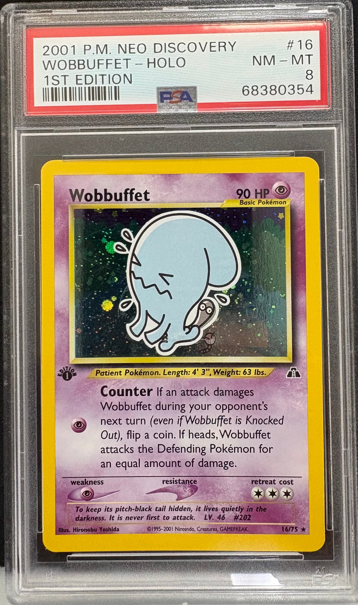 2001 P.M. Neo Discovery Wobbuffet-Holo 1st Edition PSA 8