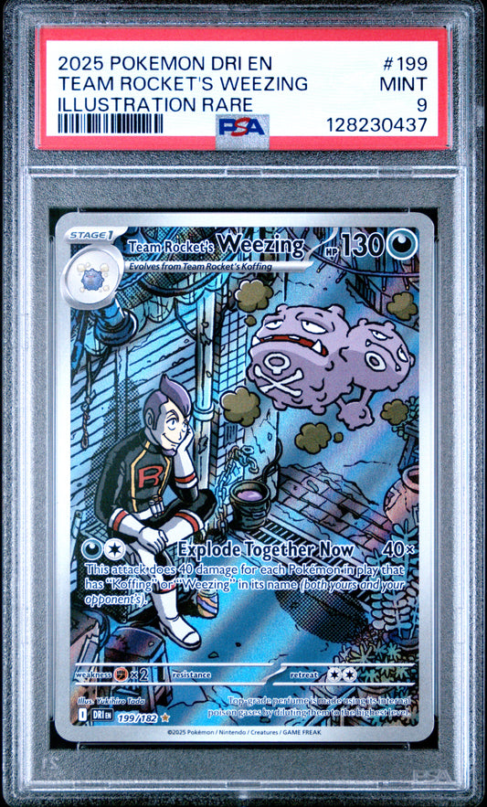 2025 Pokemon Dri En-Destined Rivals #199 IR Team Rocket's Weezing PSA 9