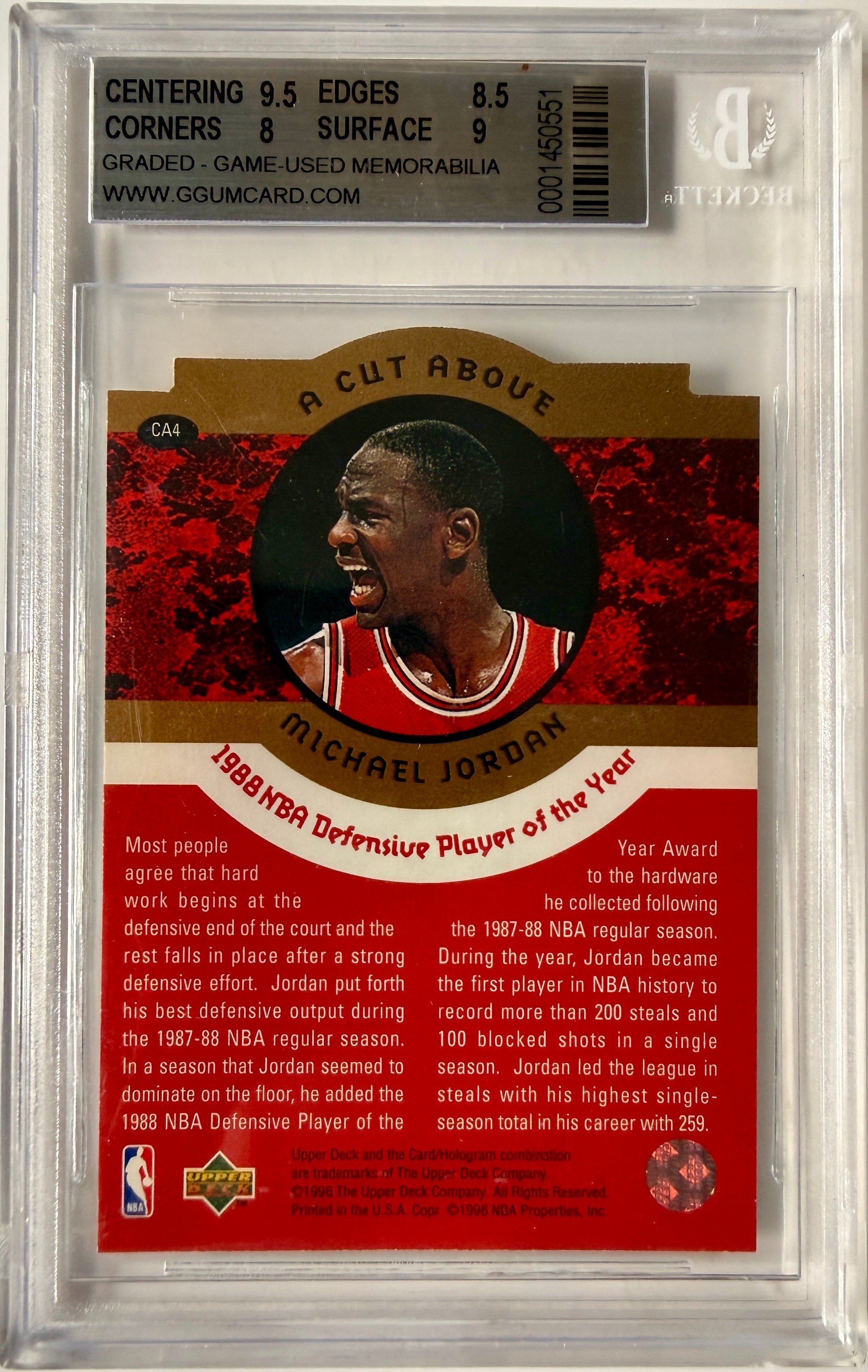 1996 Collector's Choice Jordan A Cut Above w/ Relic #CA4 Michael Jordan BGS 8.5