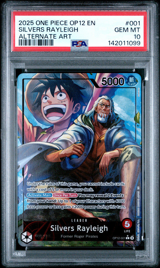 2025 One Piece Op12-Legacy Of The Master #001 Alt. Art Silvers Rayleigh PSA 10