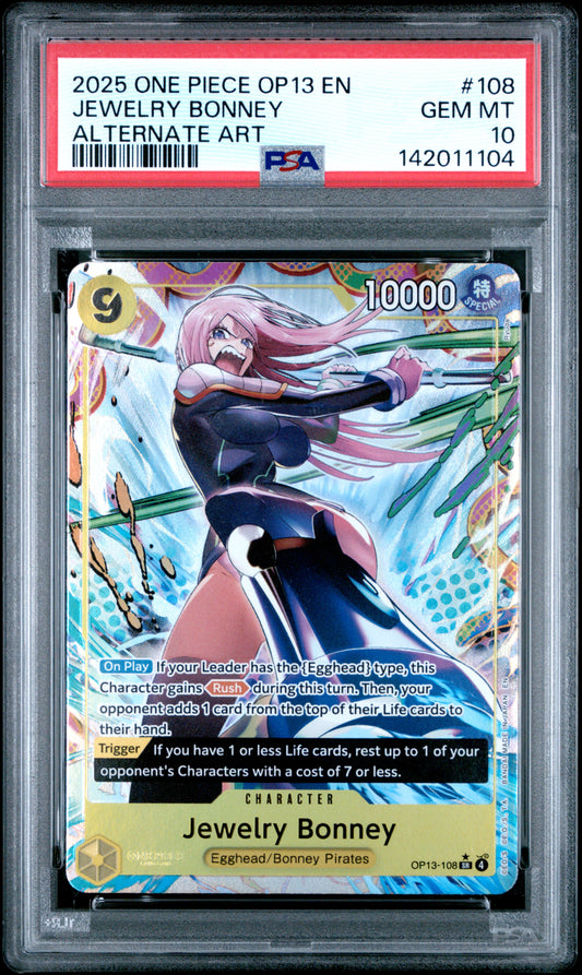 2025 One Piece Op13-Carrying On His Will #108 Alt. Art Jewelry Bonney PSA 10