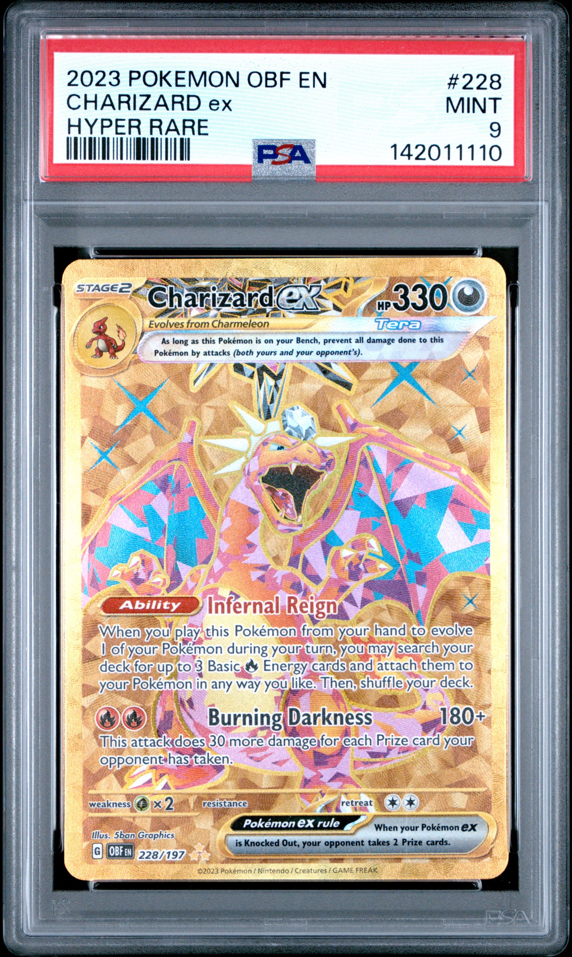 2023 Pokemon Obf En-Obsidian Flames #228 Hyper Rare Charizard Ex PSA 9