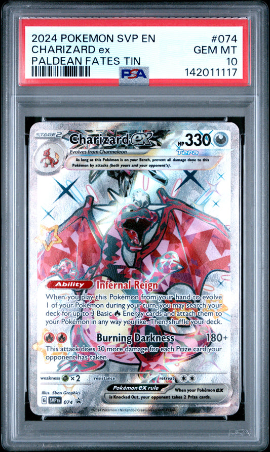 2024 Pokemon Svp En-Sv #074 Paldean Fates Tin Charizard Ex PSA 10