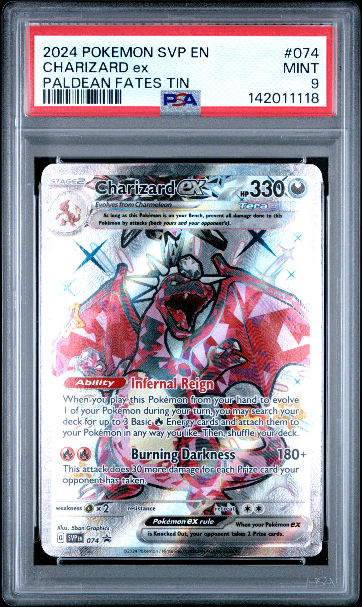 2024 Pokemon Svp En-Sv #074 Paldean Fates Tin Charizard Ex PSA 9