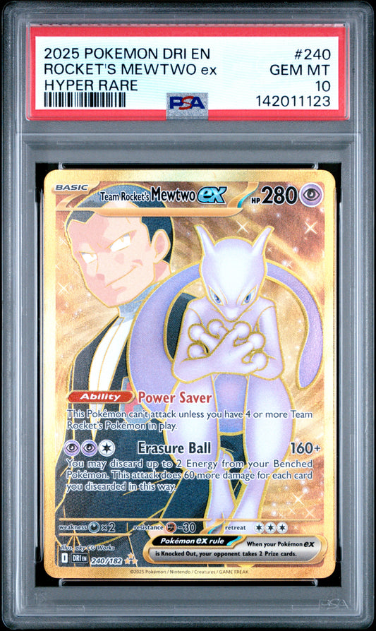 2025 Pokemon Dri En-Destined Rivals #240 Hyper Rare Rocket's Mewtwo Ex PSA 10