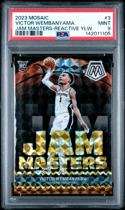 2023 Panini Mosaic Jam Masters #3 Reactive Yellow Victor Wembanyama /99 PSA 9