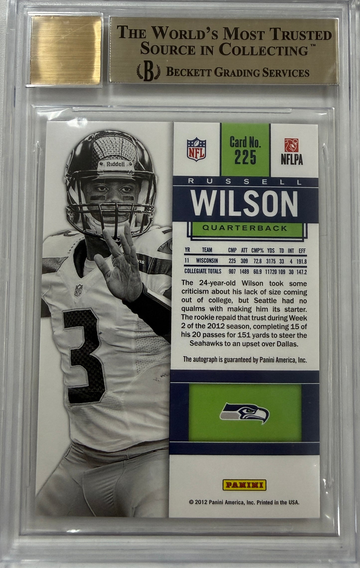 2012 Panini Contenders #225B Russell Wilson AU SP/25* BGS 9.5