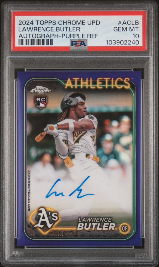 2024 Topps Chrome Update Autographs #ACLB Purple Ref /250 Lawrence Butler PSA 10